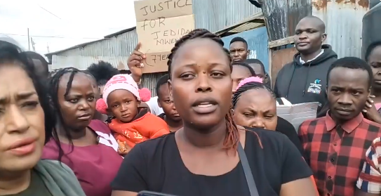 The aunt of a 7-year-old child, Jedidah, who was found dead on July 12 in a secluded area of Mukuru after being reported missing on Sunday, July 11, 2026.