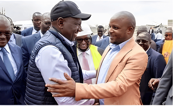 ODM Lang'ata MP Phelix Odiwuor alias Jalang'o shakes hands warmly with President William Ruto during a public event.