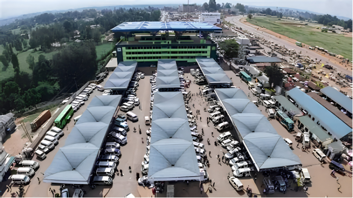 Aerial view of the Ksh 874M Masinde Muliro Market and matatu stage in Kitale amid the feud between George Natembeya and William Ruto.