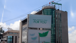 Safaricom headquarters building in Nairobi representing infrastructure protected against cyber attack attempts.