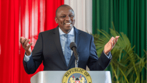 National Assembly Majority Leader Kimani Ichung'wah speaking at a podium regarding the proposed New Basic Education Bill 2026